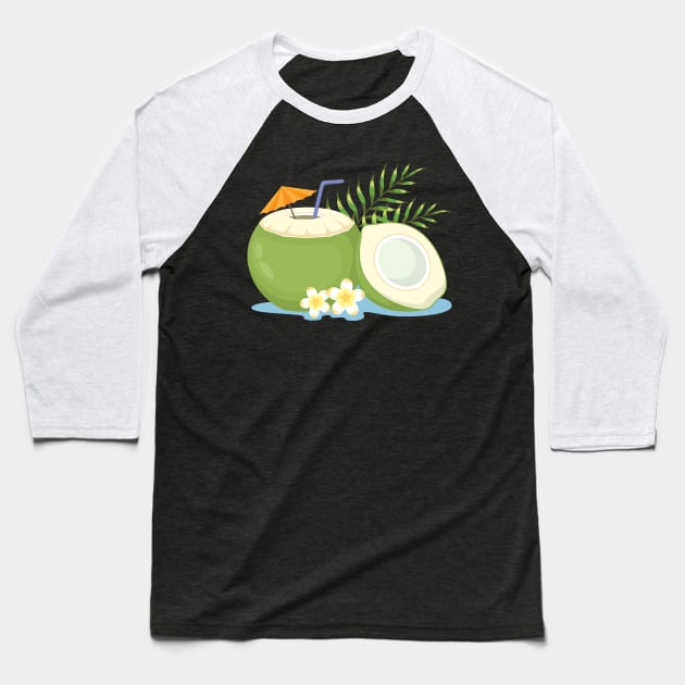 Hand Drawn Coconut Baseball T-Shirt by Mako Design 